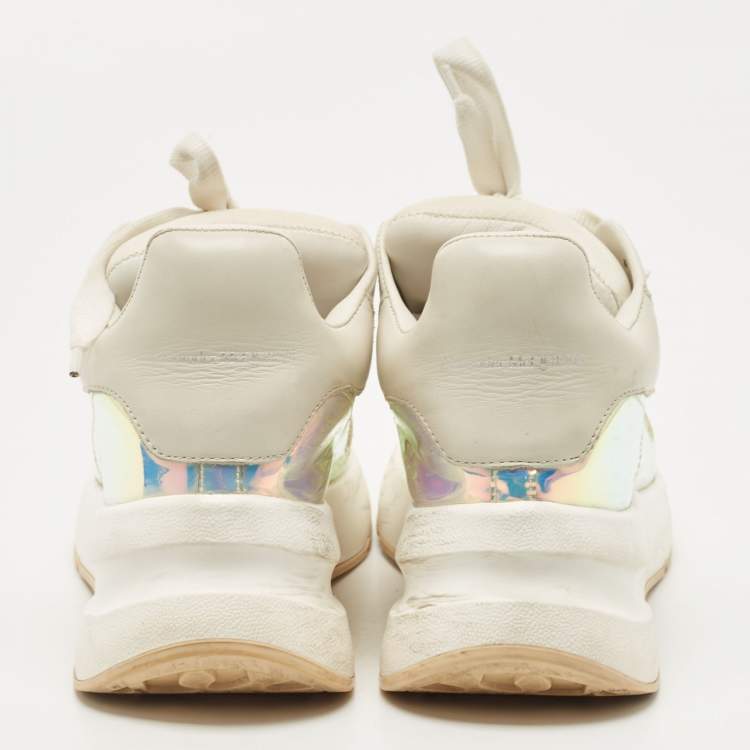Pre Owned Alexander McQueen White Leather and Iridescent PVC Chunky Sneakers Size 38