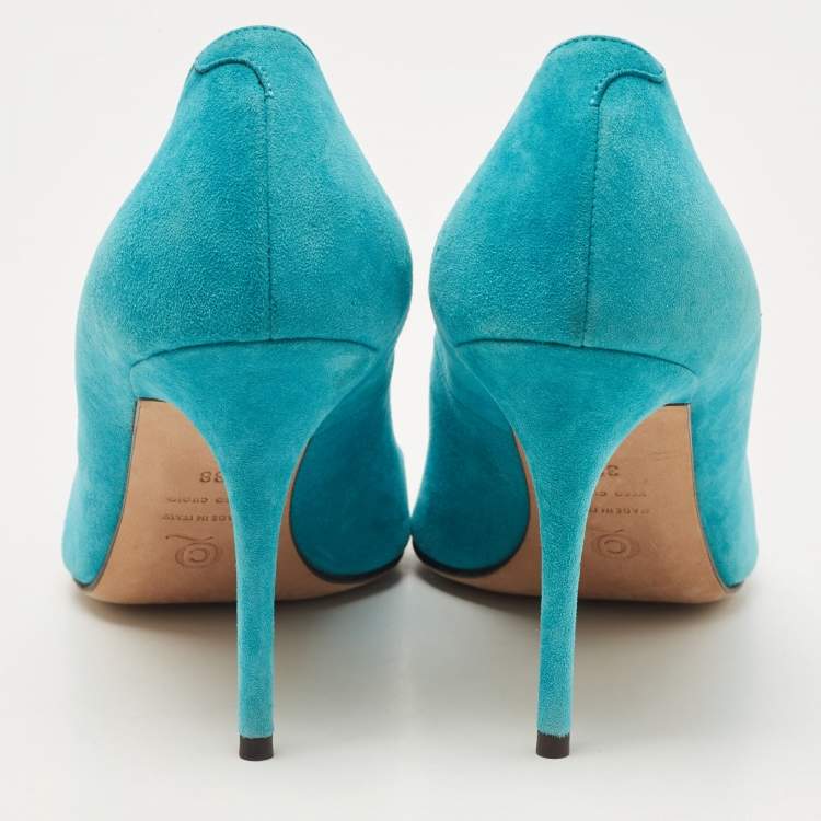 Pre Owned Alexander McQueen Blue Suede Pointed Toe Pumps Size 38