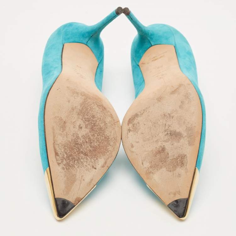 Pre Owned Alexander McQueen Blue Suede Pointed Toe Pumps Size 38