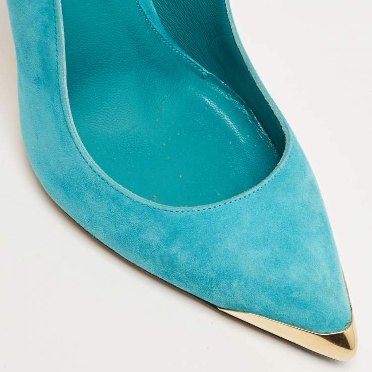 Pre Owned Alexander McQueen Blue Suede Pointed Toe Pumps Size 38
