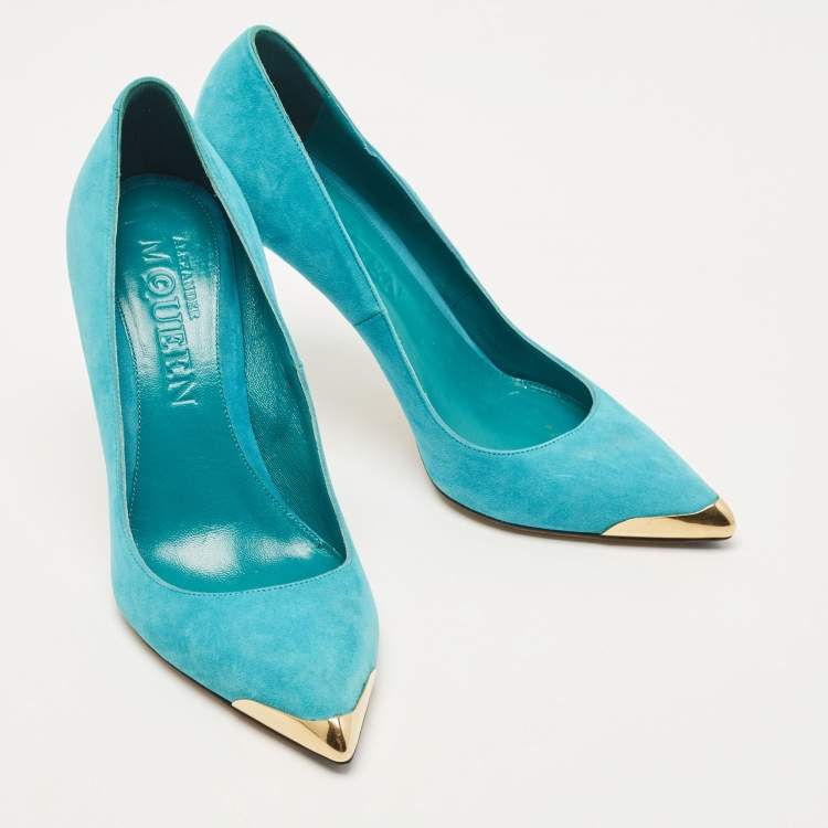Pre Owned Alexander McQueen Blue Suede Pointed Toe Pumps Size 38