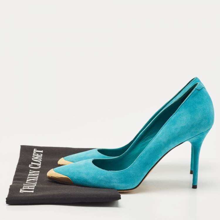 Pre Owned Alexander McQueen Blue Suede Pointed Toe Pumps Size 38