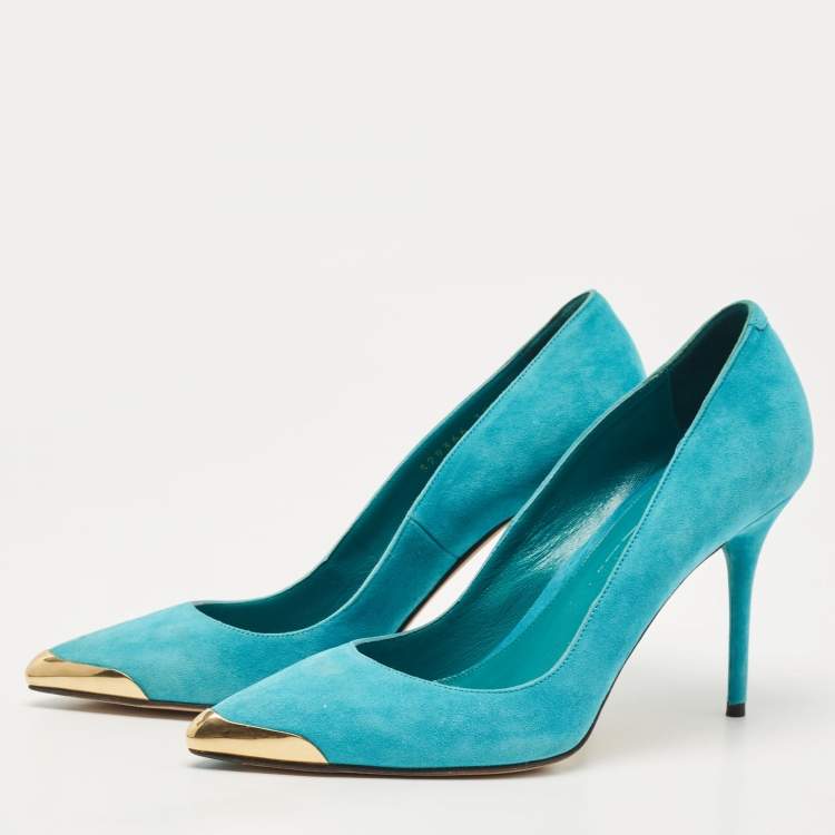 Pre Owned Alexander McQueen Blue Suede Pointed Toe Pumps Size 38