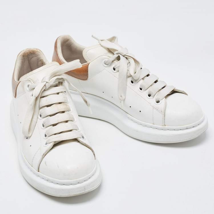 Pre Owned Alexander McQueen White/Metallic Leather Oversized Sneakers Size 39