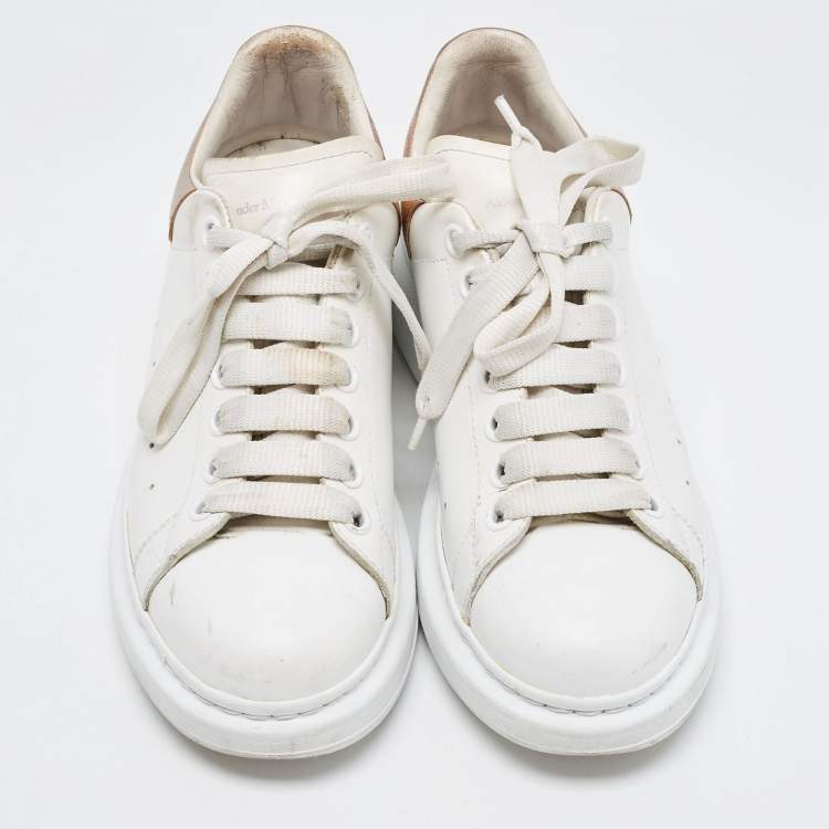 Pre Owned Alexander McQueen White/Metallic Leather Oversized Sneakers Size 39