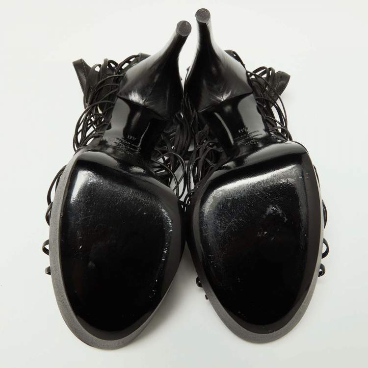 Pre Owned Alexander McQueen Black Leather Strappy Platform Sandals Size 40