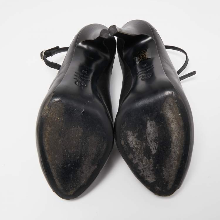 Pre Owned Alexander McQueen Black Leather Cutout Ankle Strap Boots  Size 38
