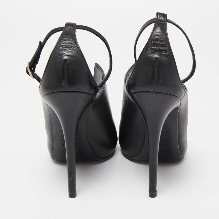 Pre Owned Alexander McQueen Black Leather Cutout Ankle Strap Boots  Size 38