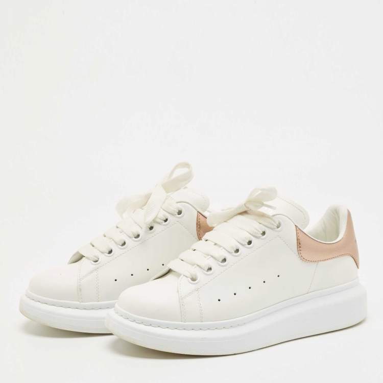 Pre Owned Alexander McQueen White/Gold Leather Oversized Sneakers Size 38.5