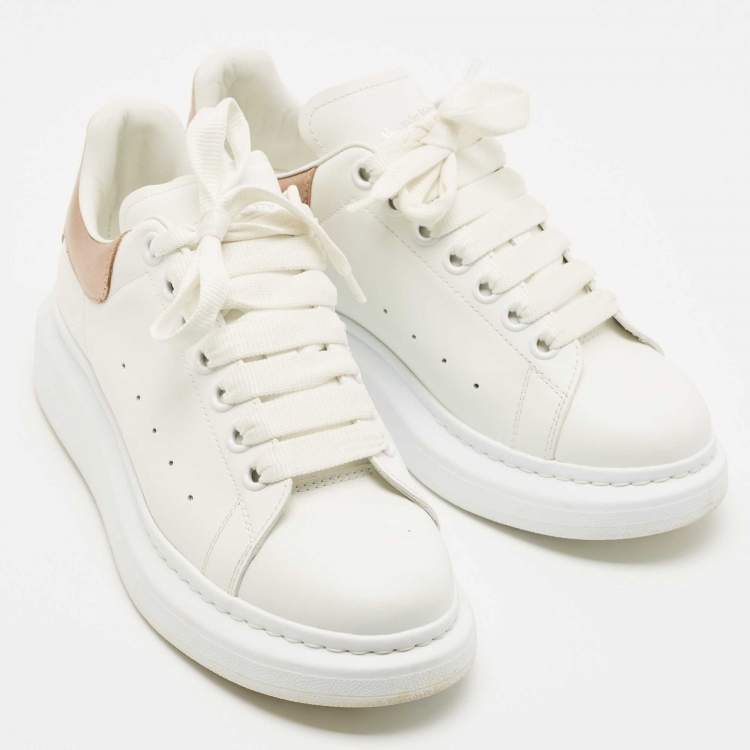 Pre Owned Alexander McQueen White/Gold Leather Oversized Sneakers Size 38.5