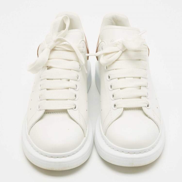 Pre Owned Alexander McQueen White/Gold Leather Oversized Sneakers Size 38.5