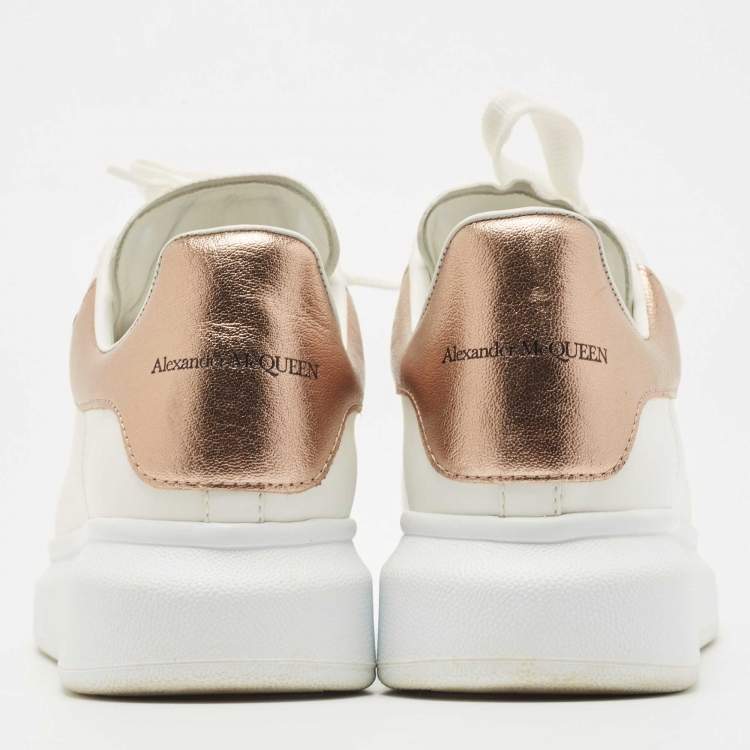 Pre Owned Alexander McQueen White/Gold Leather Oversized Sneakers Size 38.5