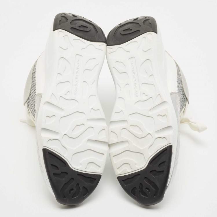 Pre Owned Alexander McQueen White Croc Embossed Leather Oversized Low Top Sneakers Size 40.5