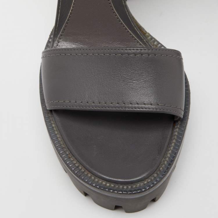 Pre Owned Alexander McQueen Grey Leather Ankle Strap Platform Sandals Size 38