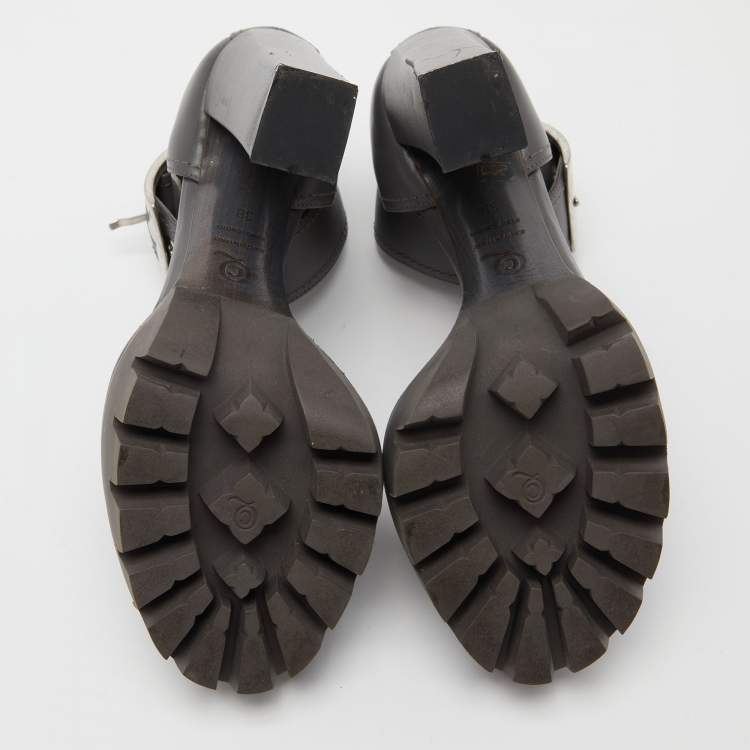 Pre Owned Alexander McQueen Grey Leather Ankle Strap Platform Sandals Size 38