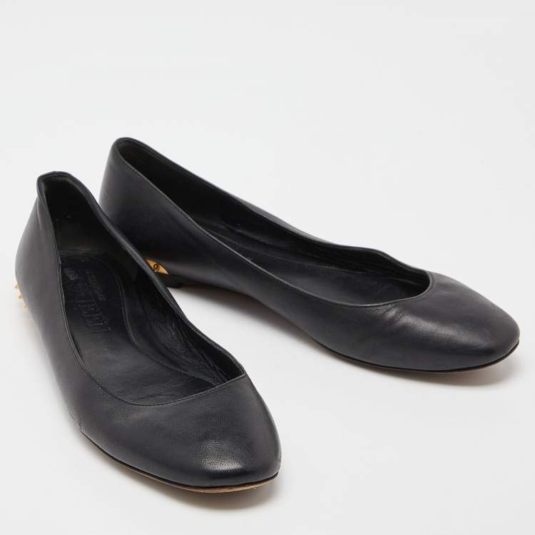 Pre Owned Alexander McQueen Black Leather Studded Ballet Flats Size 37