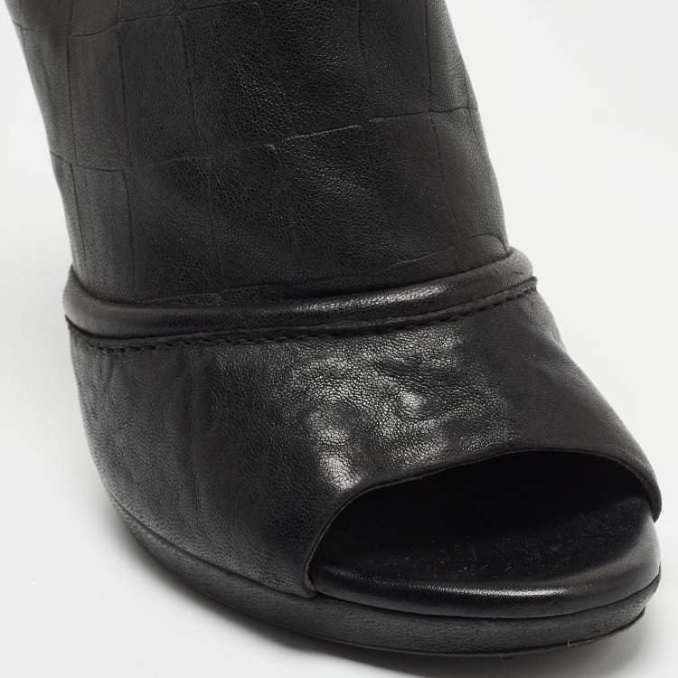 Pre Owned McQ by Alexander McQueen Black Croc Embossed Leather Peep Toe Ankle Strap Booties Size 40