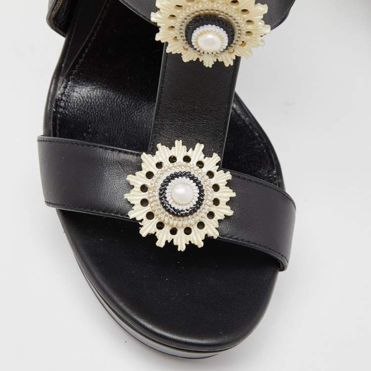 Pre Owned Alexander McQueen Black Leather Strappy Platform Sandals Size 38.5
