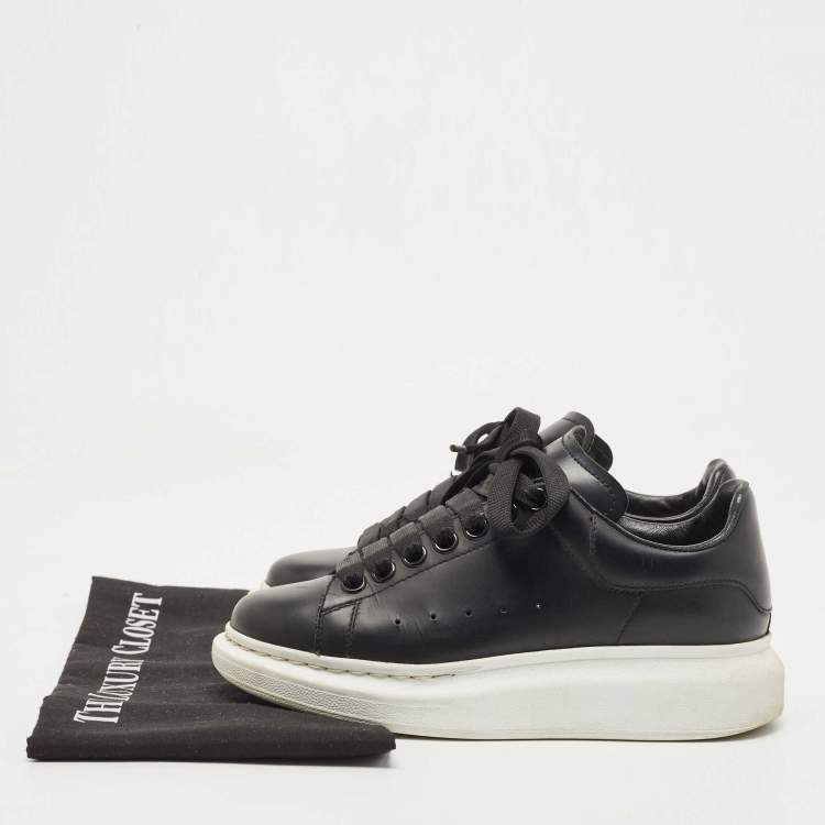 Pre Owned Alexander McQueen Black Leather Oversized  Sneakers Size 35.5