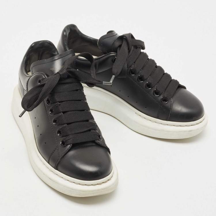 Pre Owned Alexander McQueen Black Leather Oversized  Sneakers Size 35.5