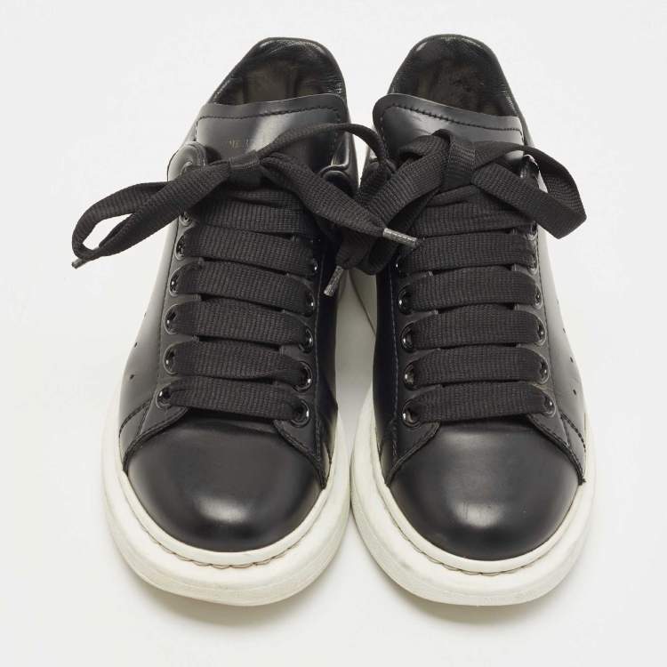 Pre Owned Alexander McQueen Black Leather Oversized  Sneakers Size 35.5