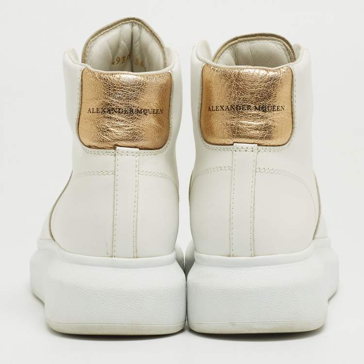 Pre Owned Alexander McQueen White Leather High Top Sneakers Size 36.5