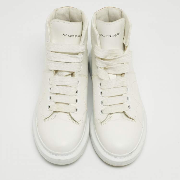 Pre Owned Alexander McQueen White Leather High Top Sneakers Size 36.5