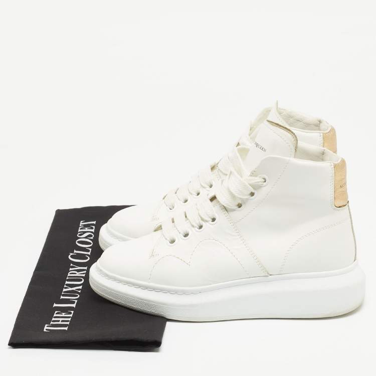 Pre Owned Alexander McQueen White Leather High Top Sneakers Size 36.5