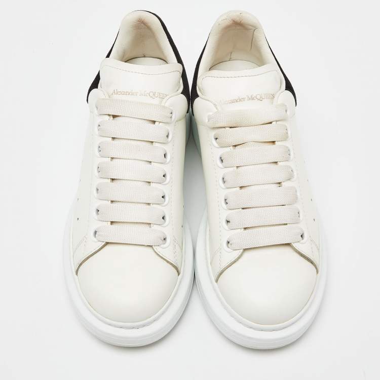 Pre Owned Alexander McQueen White/Black Leather and Suede Oversized Low Top Sneakers Size 36