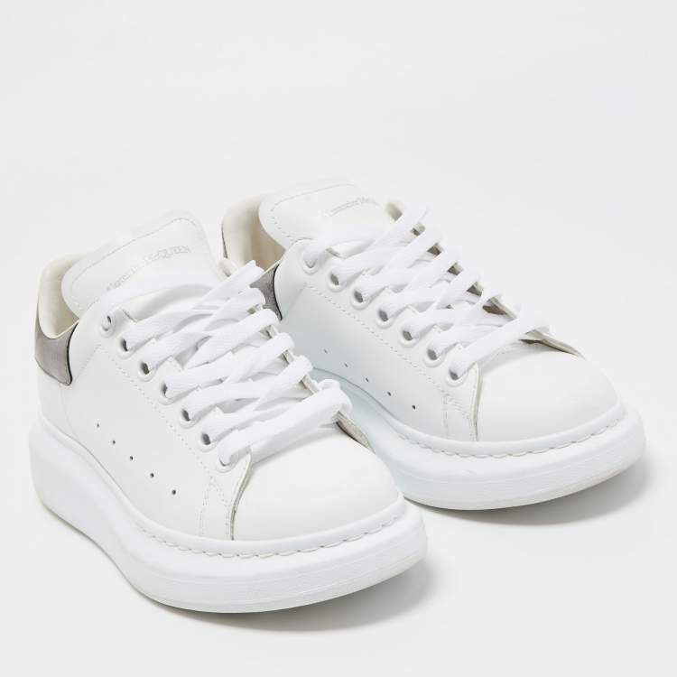 Pre Owned Alexander McQueen White/Grey Leather Oversized Sneakers Size 36.5