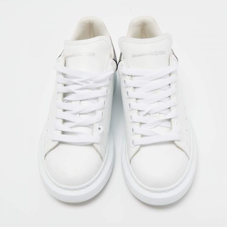 Pre Owned Alexander McQueen White/Grey Leather Oversized Sneakers Size 36.5