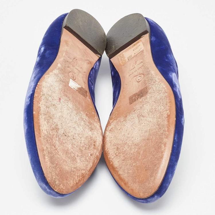 Pre Owned Alexander McQueen Blue Velvet Skull Smoking Slippers Size 37