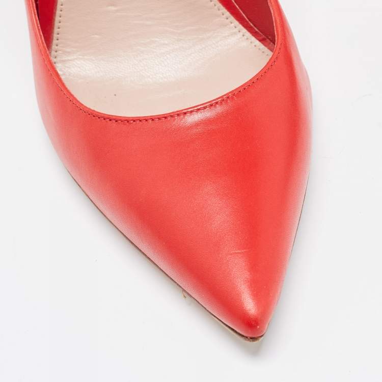 Pre Owned Alexander McQueen Red Leather Pointed Toe Pumps Size 38