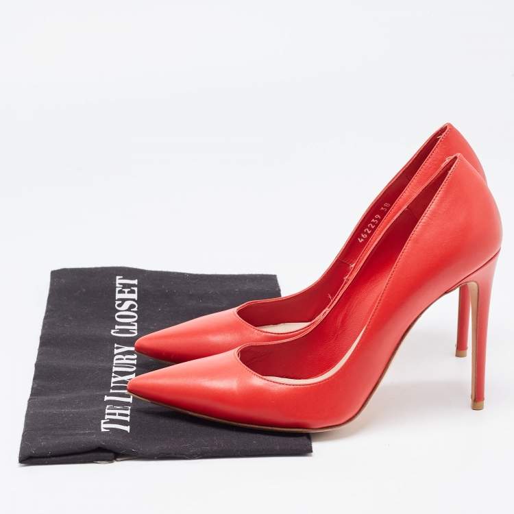 Pre Owned Alexander McQueen Red Leather Pointed Toe Pumps Size 38