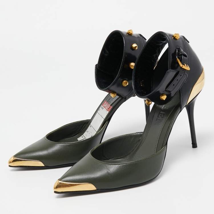 Pre Owned Alexander McQueen Green Leather Ankle Strap Pumps Size 37.5