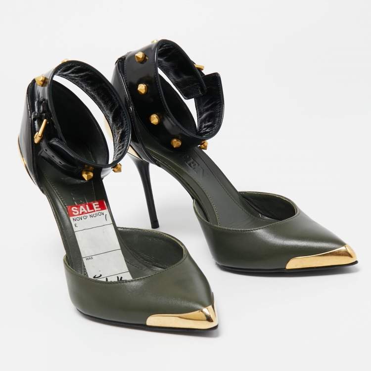 Pre Owned Alexander McQueen Green Leather Ankle Strap Pumps Size 37.5