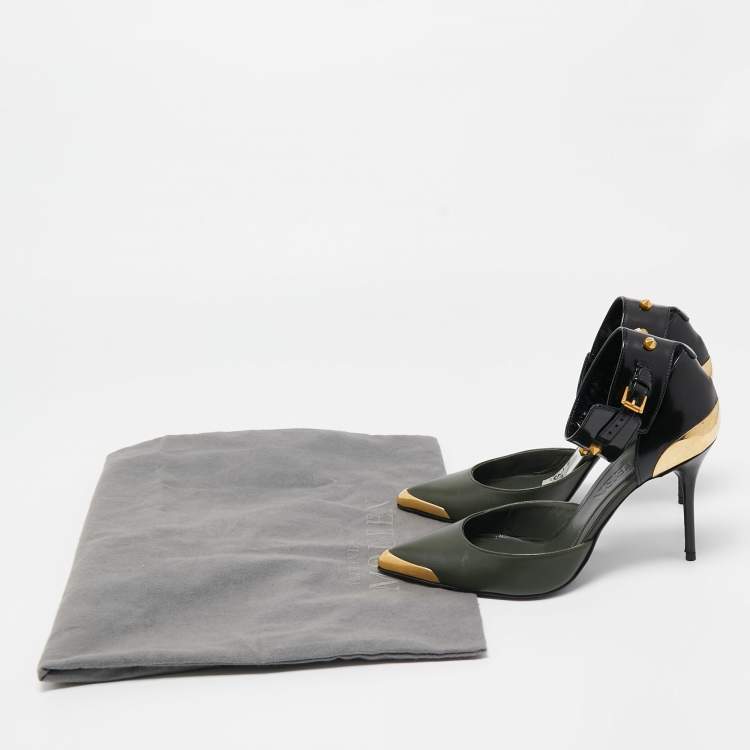 Pre Owned Alexander McQueen Green Leather Ankle Strap Pumps Size 37.5