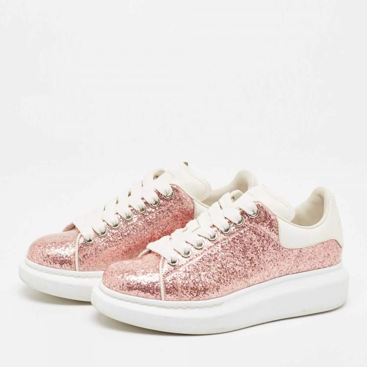Pre Owned Alexander McQueen Metallic PVC and Leather Oversized Low Top Sneakers Size 38.5