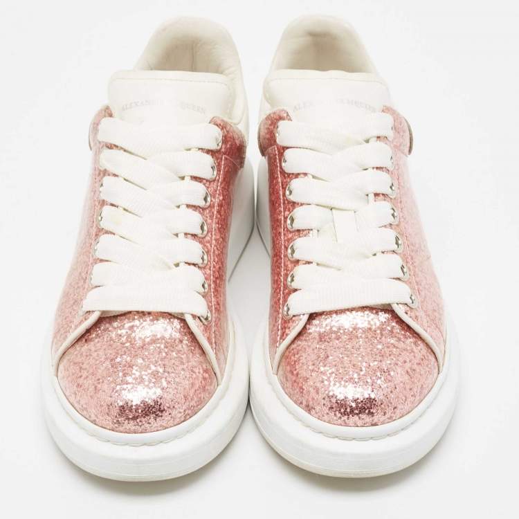 Pre Owned Alexander McQueen Metallic PVC and Leather Oversized Low Top Sneakers Size 38.5