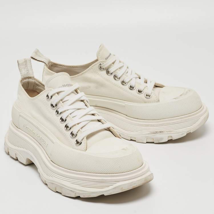 Pre Owned Alexander Mcqueen White Canvas and Rubber Tread Slick Sneakers Size 38.5 