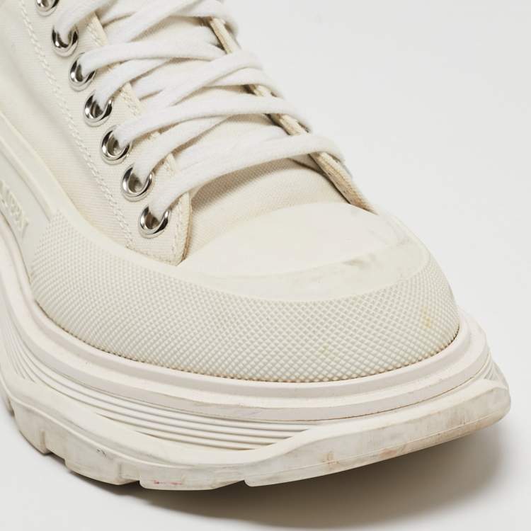 Pre Owned Alexander Mcqueen White Canvas and Rubber Tread Slick Sneakers Size 38.5 