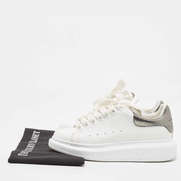 Pre Owned Alexander McQueen White/Grey Leather Oversized Sneakers Size 37