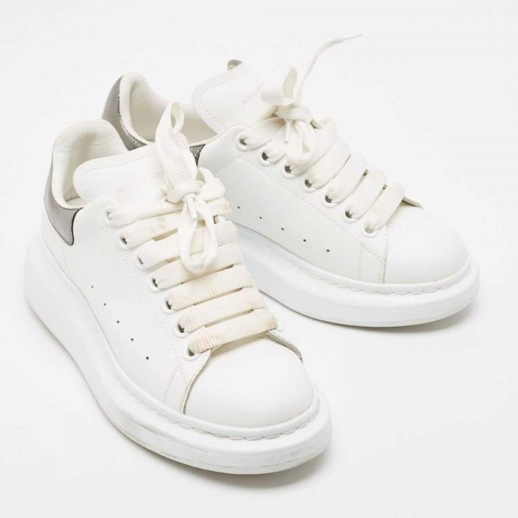 Pre Owned Alexander McQueen White/Grey Leather Oversized Sneakers Size 37