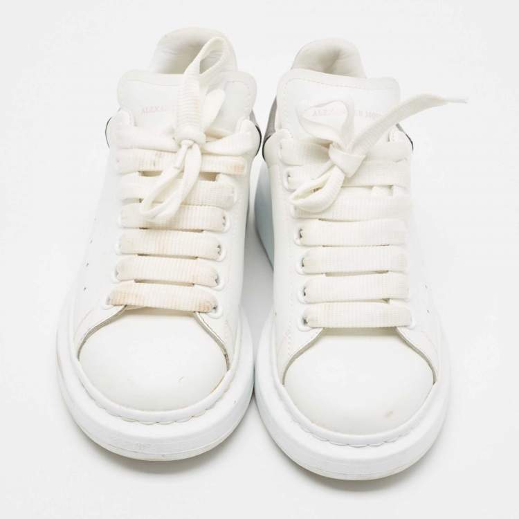 Pre Owned Alexander McQueen White/Grey Leather Oversized Sneakers Size 37