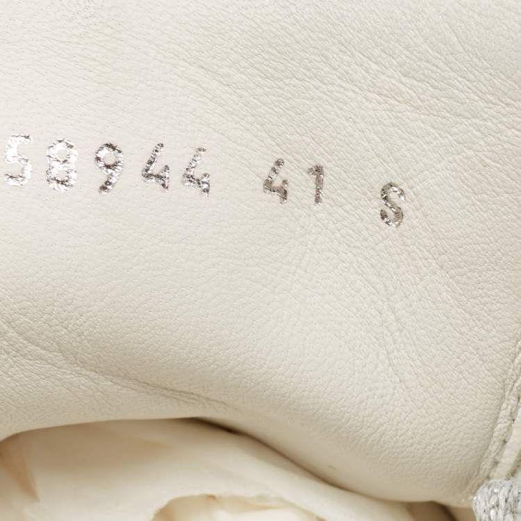 Pre Owned Alexander McQueen White Glitter and Leather Oversized Sneakers Size  41