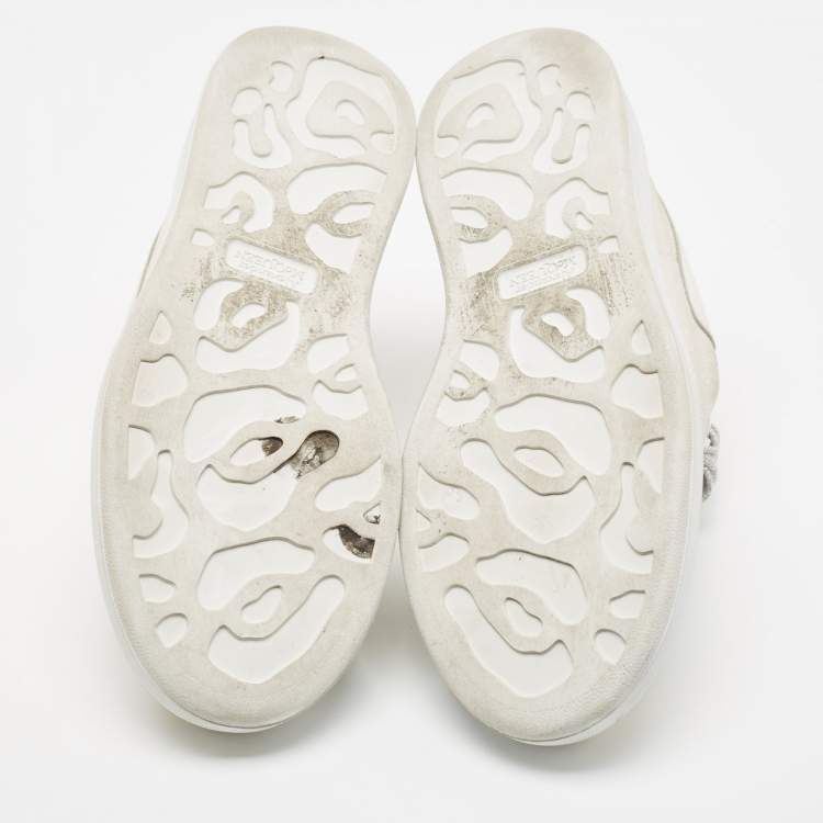 Pre Owned Alexander McQueen White Glitter and Leather Oversized Sneakers Size  41