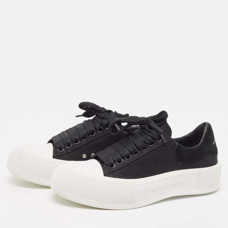 Alexander McQueen Black/White Canvas Deck Lace Up Plimsoll