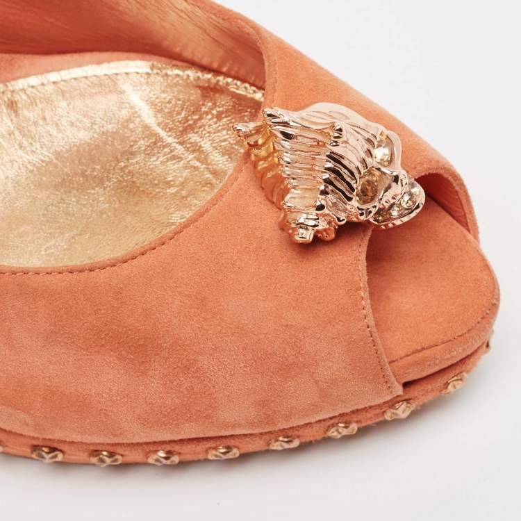 Pre Owned Alexander McQueen Orange Suede Skull Pumps Size 41