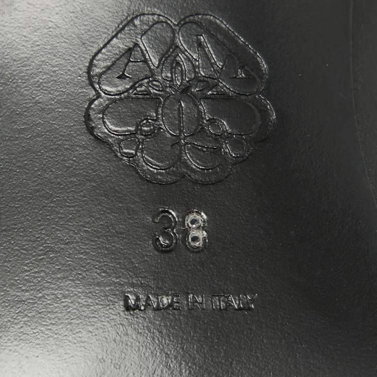 Pre Owned Alexander McQueen Black Leather Skull Ankle Boots Size 38