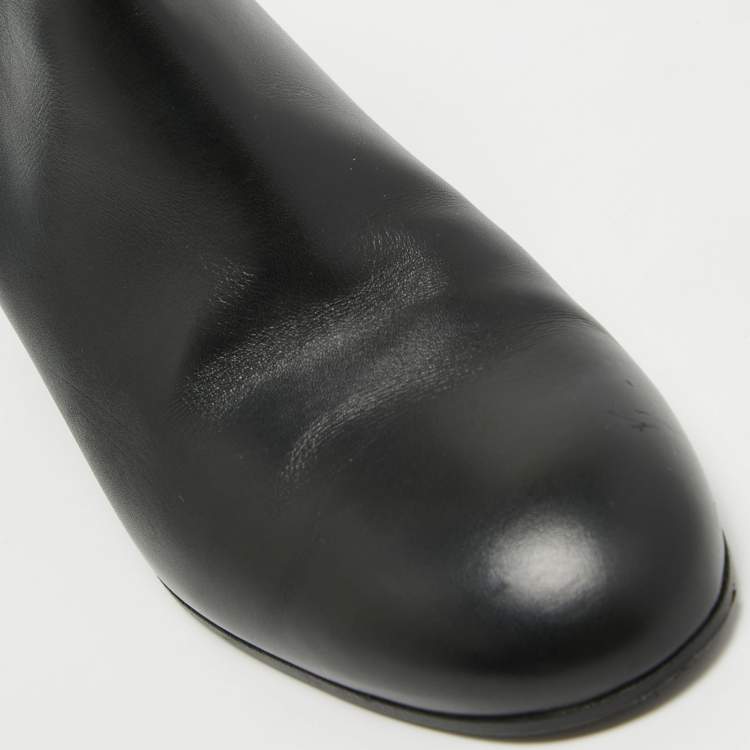 Pre Owned Alexander McQueen Black Leather Skull Ankle Boots Size 38